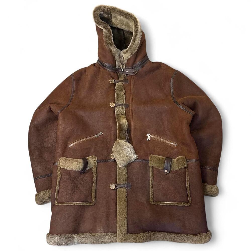 NWT Whiskey Sheepskin Shearling Leather Parka Coat Mens XL Brown Hooded Trench